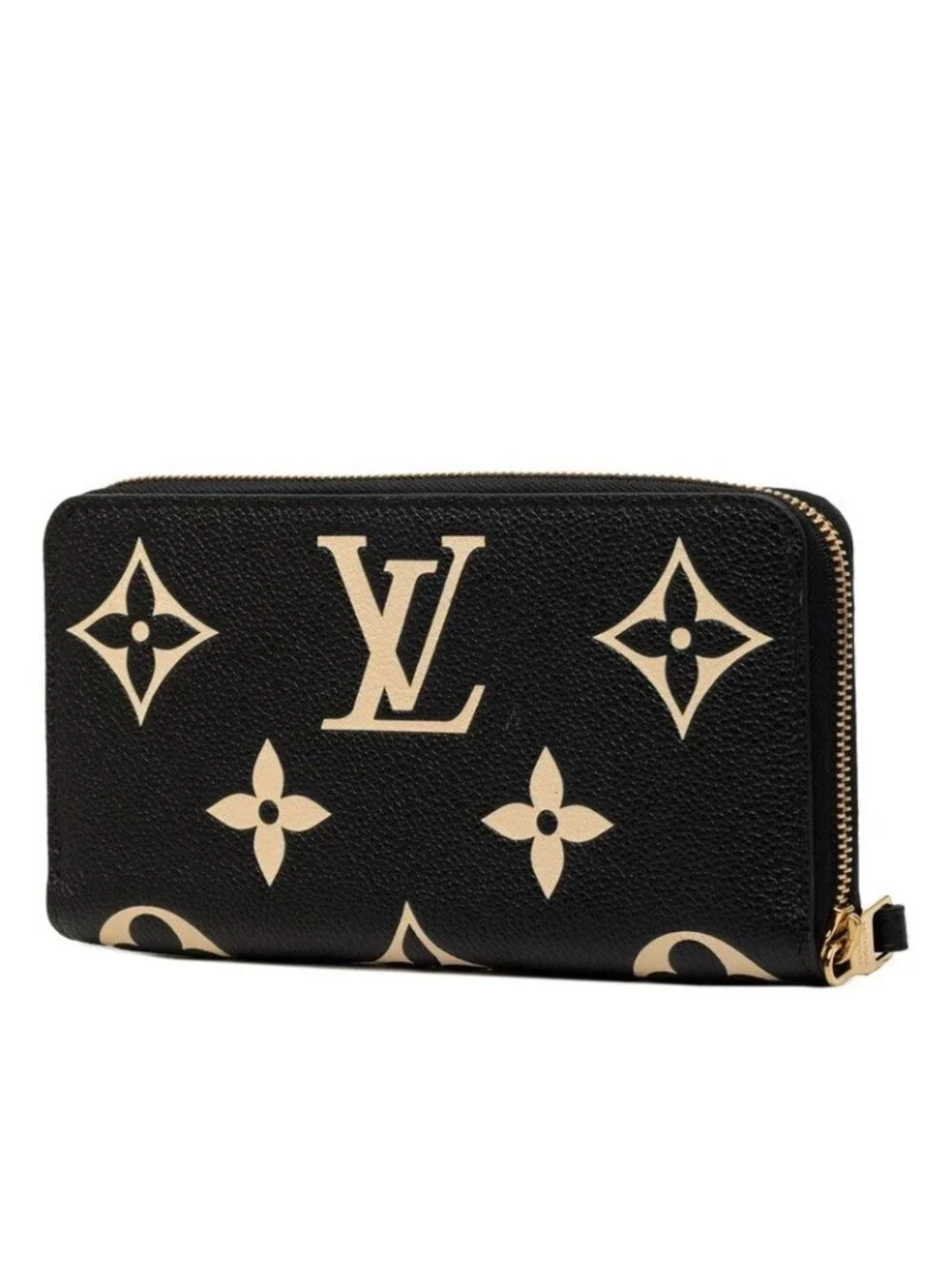 Louis Vuitton Monogram Empreinte Zippy Wallet Zip Around Black Beige Leather